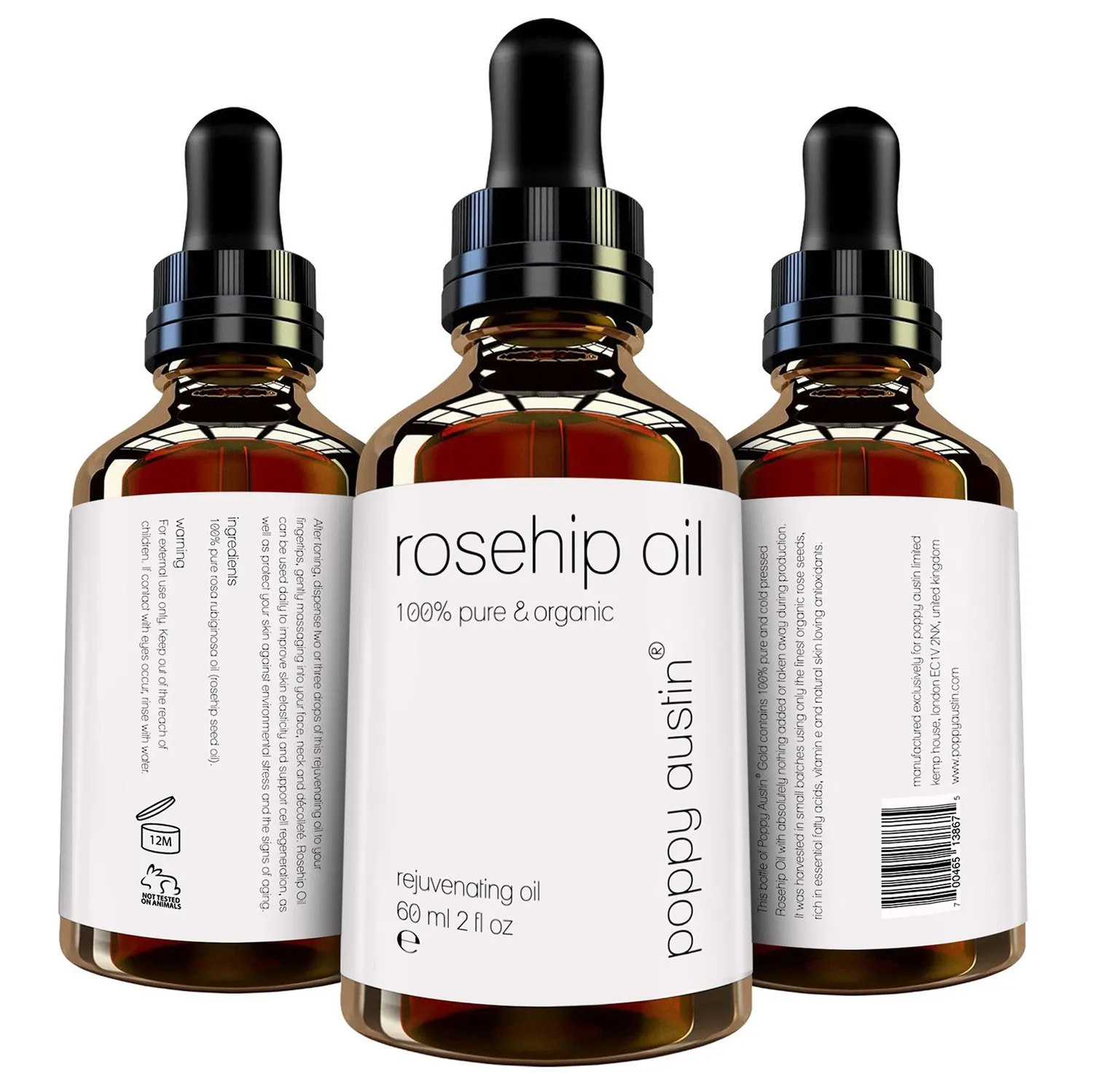 Poppy Austin Pure Organic Olio Rosa Mosqueta viso 1 flacone puro