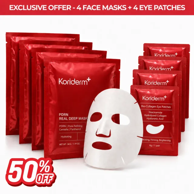 Koriderm PDRN 4 maschere + 4 patch occhi viso rughe