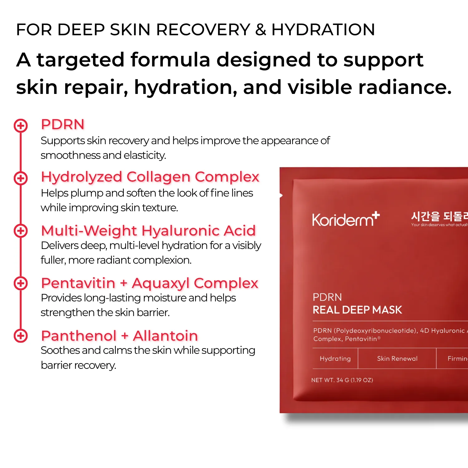 Koriderm PDRN Deep Mask maschera viso 4 pezzi rimpolpante